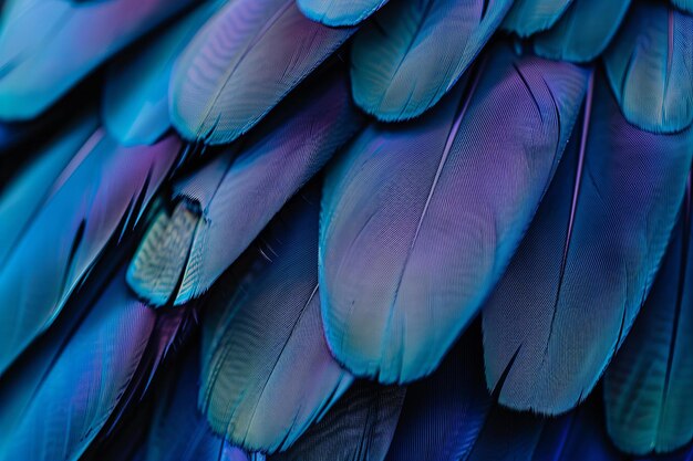 Close-up di piume d'uccello blu e viola vibranti Bellezza naturale e concetto di fauna selvatica