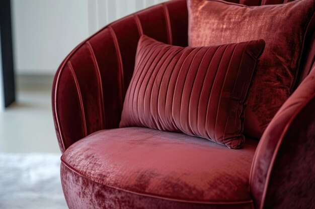 Close-up di poltrona accento con cuscino di velluto in salotto moderno Comfort elegante