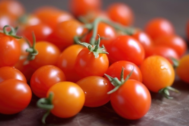 Close-up di pomodori cherry maturi creati con AI generativa