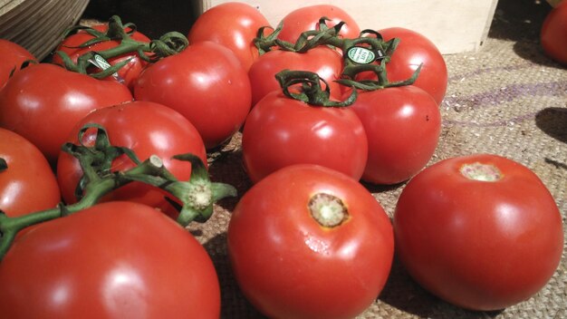 Close-up di pomodori per la vendita al mercato