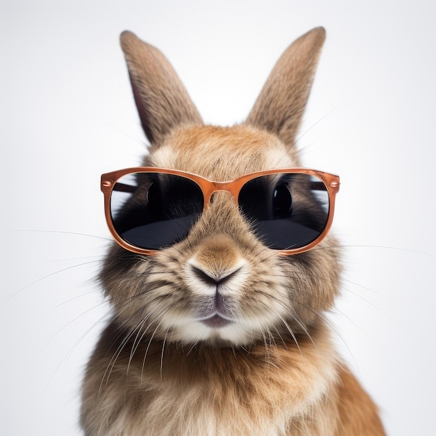 Close-up di Rabbit con gli occhiali da sole su sfondo bianco