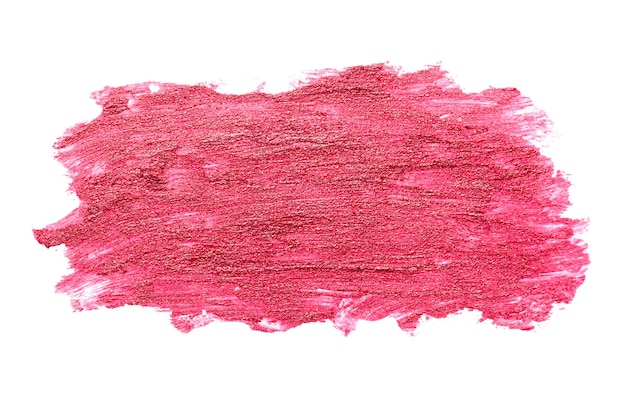 Close up di rossetto rosa macchia o striscio isolato su sfondo bianco.