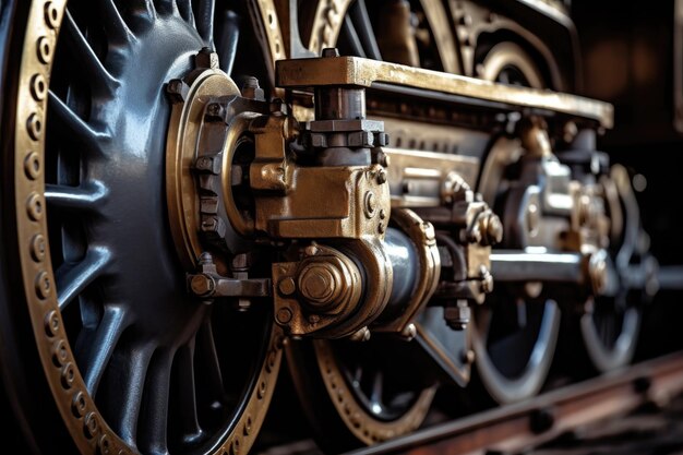 Close-up di ruote di locomotive a vapore in movimento create con ai generativo