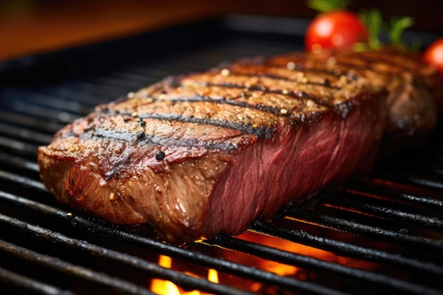 Close-up di segni di griglia su una bistecca succosa