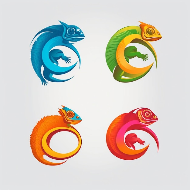 Close up di semplice camaleonte con bordi lisci in stile icona 2D minimalista