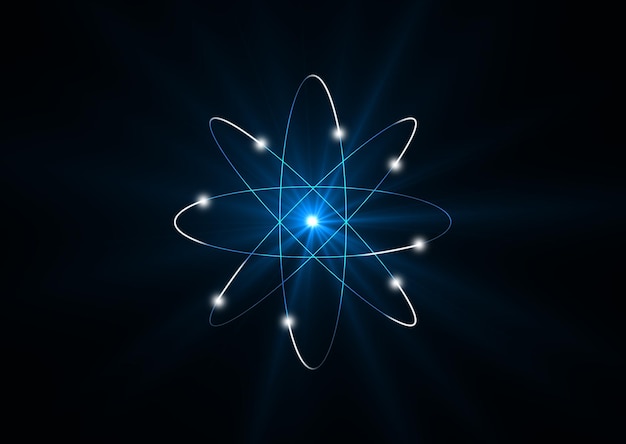 Close-up di un atomo astratto su uno sfondo nero