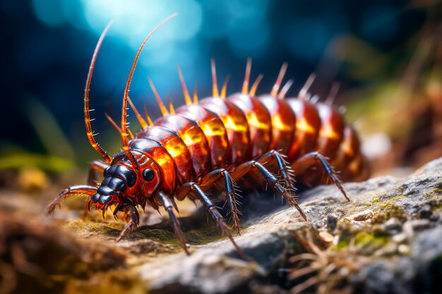 Close-up di un centopede Immagine luminosa e dettagliata