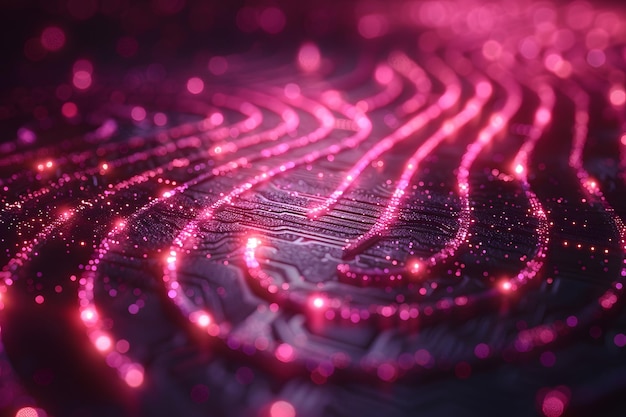 Close Up di un chip di computer con luci rosa AI generativa
