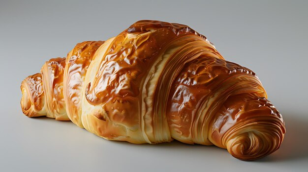 Close-up di un croissant una pasticceria di prodotti al forno su una superficie bianca