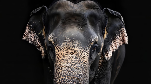 Close-up di un elefante su sfondo nero