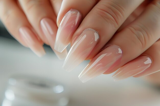 Close-up di un'elegante manicure francese sulle unghie