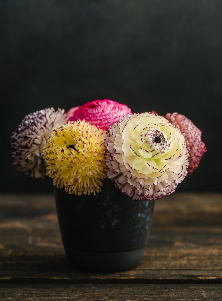 Foto close-up di un fiore rosa sul tavolo