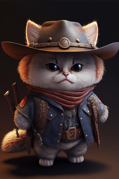 Close up di un gatto che indossa un cappello da cowboy ai generativa