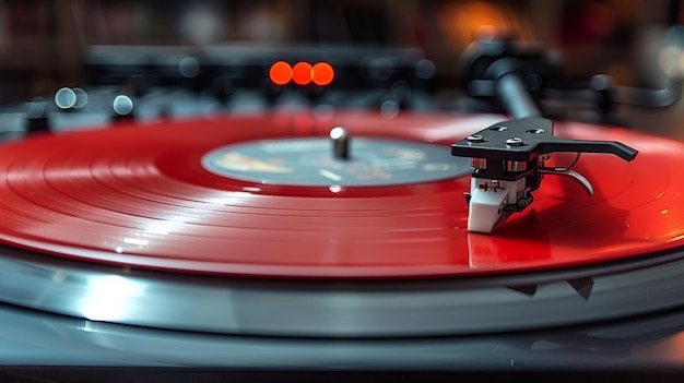 Close-up di un giradischi con disco in vinile e stilo