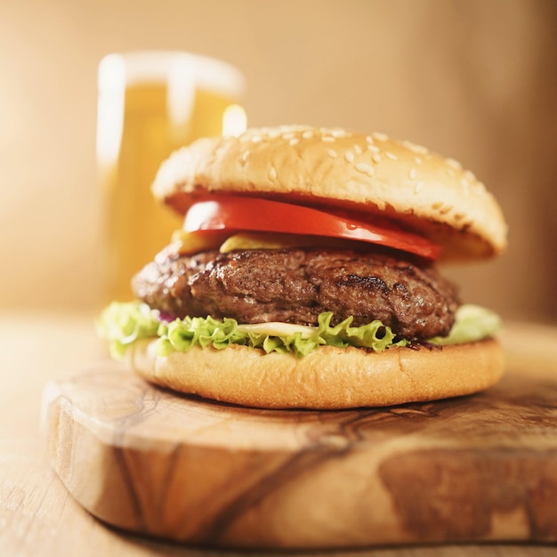 Close-up di un hamburger sul tavolo da taglio