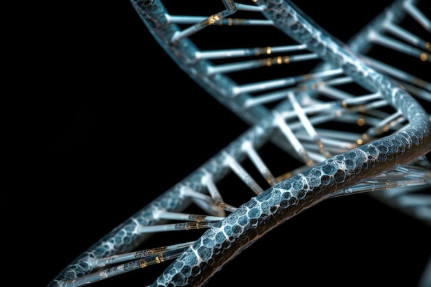 Close-up di un'intricata e delicata doppia elica del DNA creata con l'AI generativa