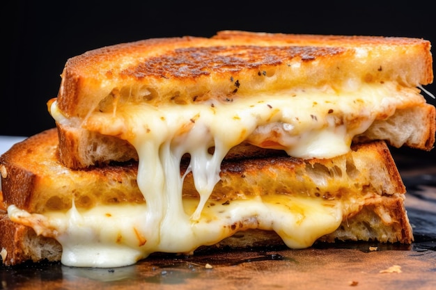 Close-up di un panino tostato con il formaggio che si scioglie