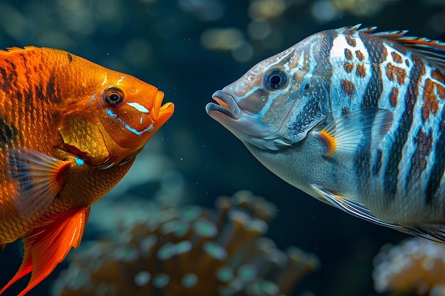 Close-up di un pesce angelo imperatore e un pesce farfalla in un acquario