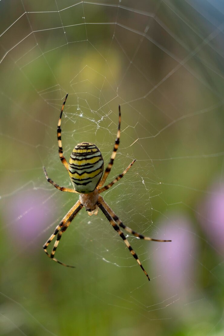 Foto close-up di un ragno sulla rete