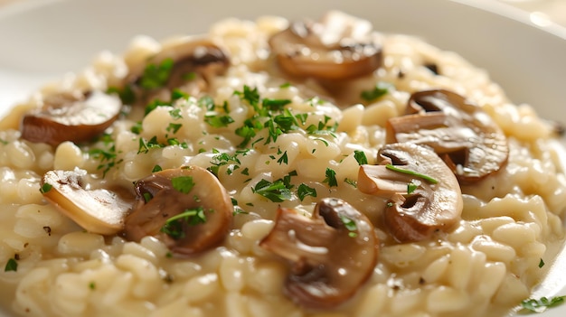 Close-up di un risotto cremoso con funghi