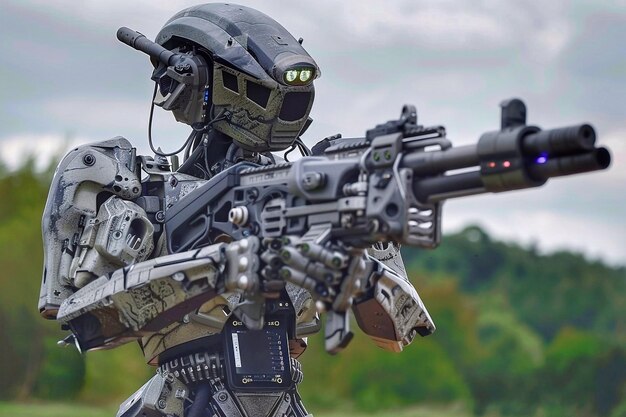 Close-up di un robot militare in azione