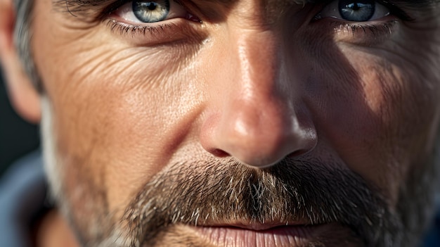 Close-up di un uomo che mostra uno sguardo contemplativo