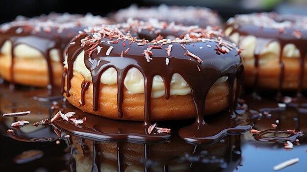 Close-up di una ciambella al cioccolato ghiacciato