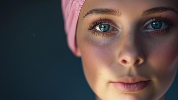 Close-up di una donna che indossa una sciarpa rosa