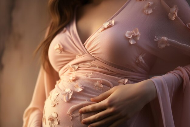 Close-up di una donna incinta che cocciola il suo bambino Generative ai