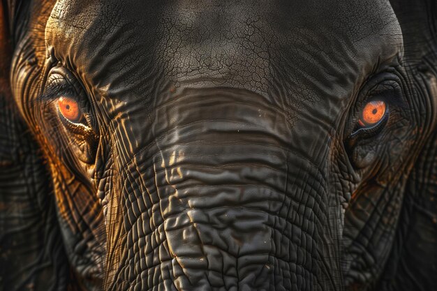 Close-up di una faccia di elefante con pelle texturata e occhi penetranti
