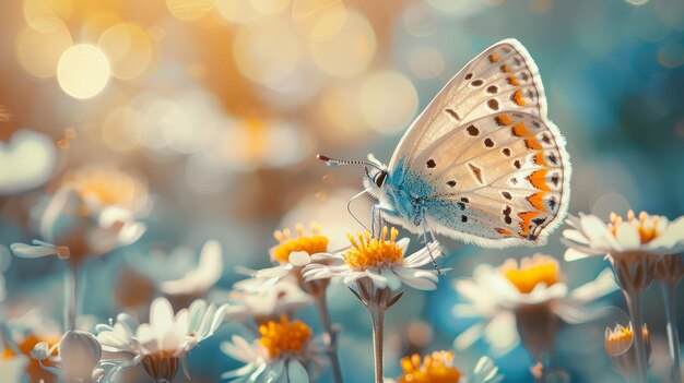 Close-up di una farfalla su una bellezza naturale di un fiore selvatico