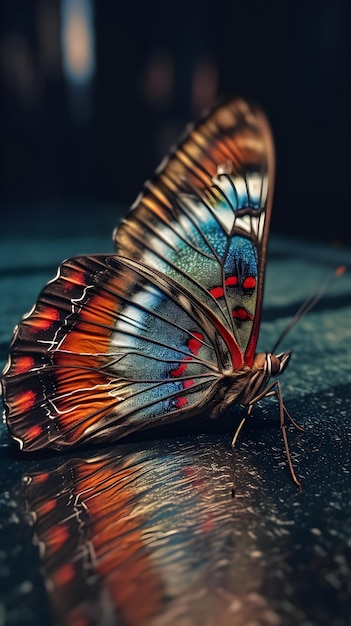 Close up di una farfalla sul blackground scuro