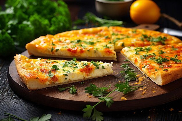 Close-up di una fetta di pizza al formaggio con una leggera spruzzatura di sale marino