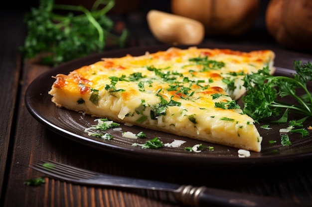 Close-up di una fetta di pizza al formaggio con una leggera spruzzatura di sale marino