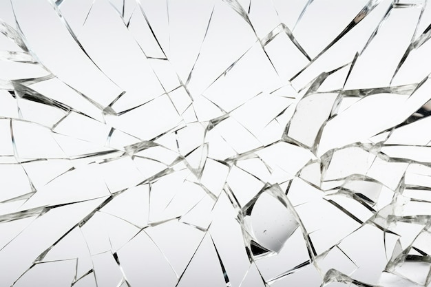Close Up di una finestra di vetro rotta su una superficie bianca o trasparente PNG sfondo trasparente