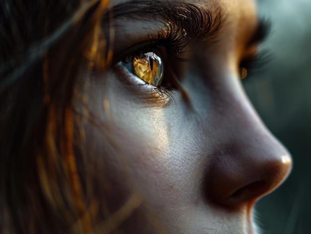 Close-up di una giovane donna con gli occhi di gatto