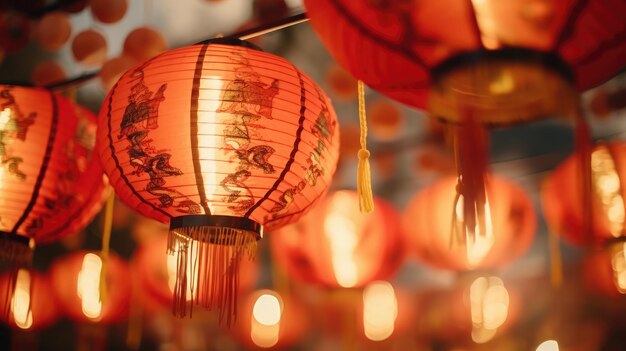 Close-up di una lanterna cinese festival vivace ambiente urbano fotografia kodak 8k