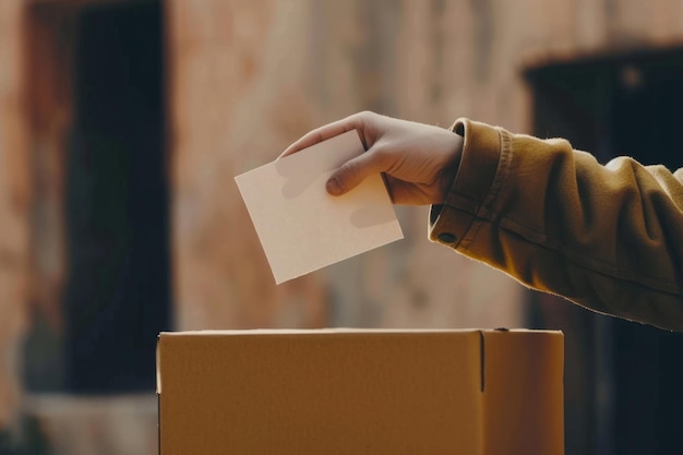 Close up di una mano che mette una scheda elettorale in un'urna elettorale