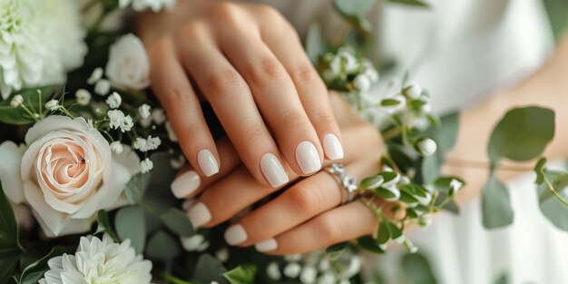 Close-up di una mano di donna che tiene un bellissimo bouquet di fiori