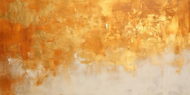 Close-up di una parete di pittura d'arte astratta in oro grezzo con pennello a pennello ad olio su tela