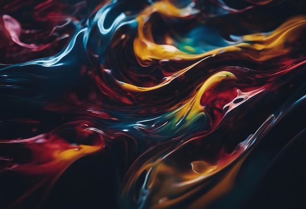 Close-up di una pittura astratta multicolore su uno sfondo scuro