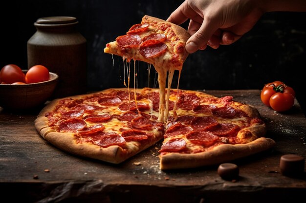 Close-up di una pizza al pepperoni con un aspetto classico