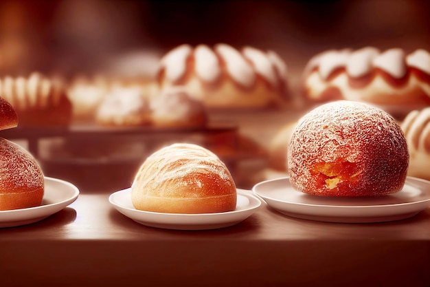 Close up di varietà di pane di frumento panetteria arte generativa di AI