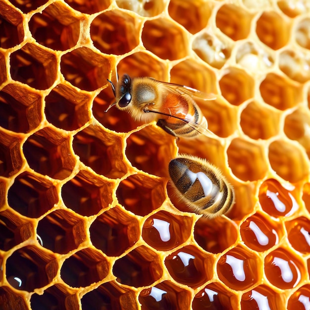 Close up Honeycomb con api e miele