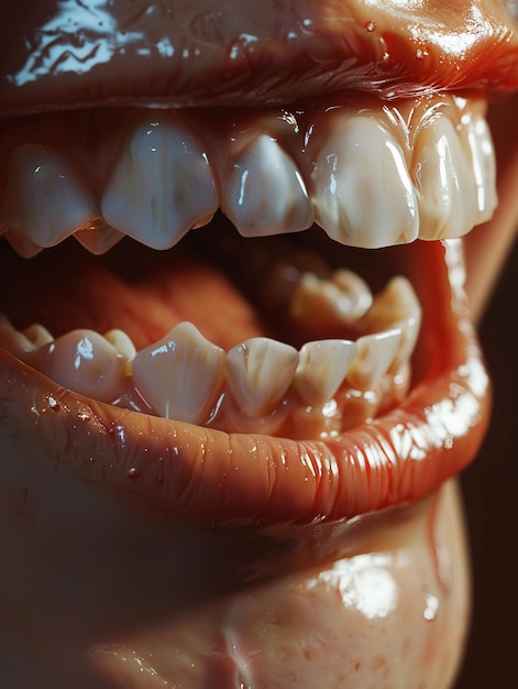 Close-up iperrealistico dente traslucido di uomo e donna super dettagliato pulito affilato senza contrasto ultra