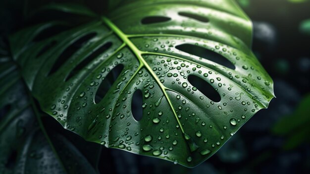 Close up macro shot monstera foglia di pianta AI generativa