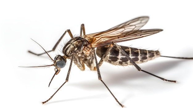 Close up macro shot zanzara aiutanti aegypty isolato su sfondo bianco girato in studio