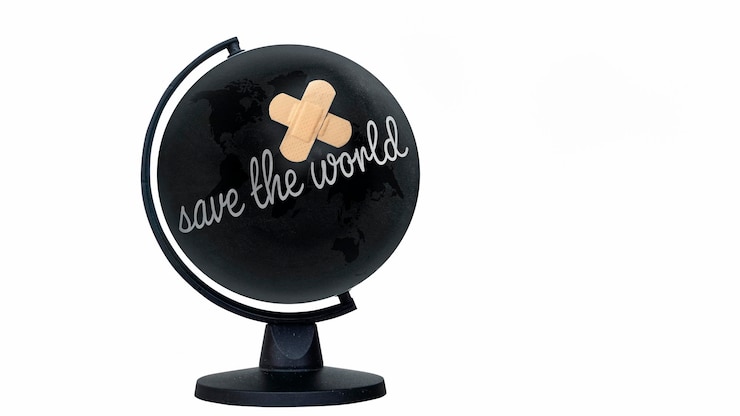 Photo close-up of text on globe against white background