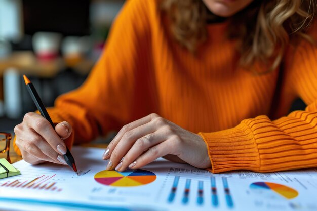 Close up Persone d'affari che lavorano con documenti finanziari IA generativa