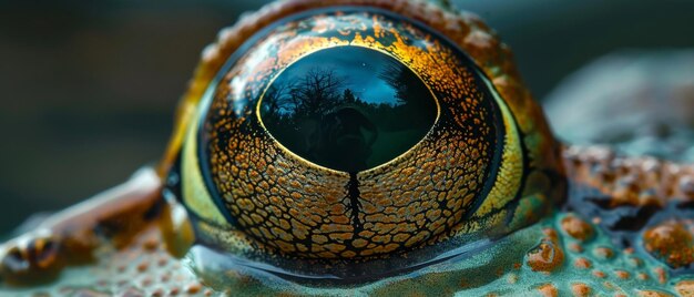 Close-up sull'occhio di una rana profondo e riflettente